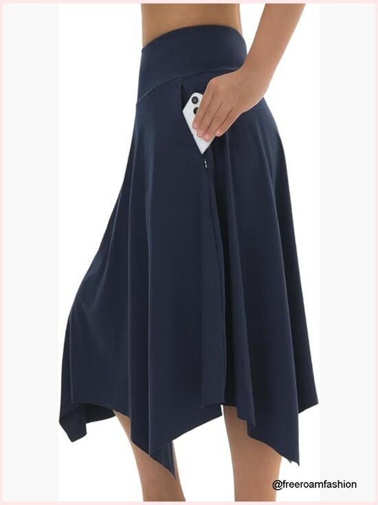 Pants - Knee Length Skort with Pockets, High Waisted Tennis Golf Skirt, Athletic Skirt